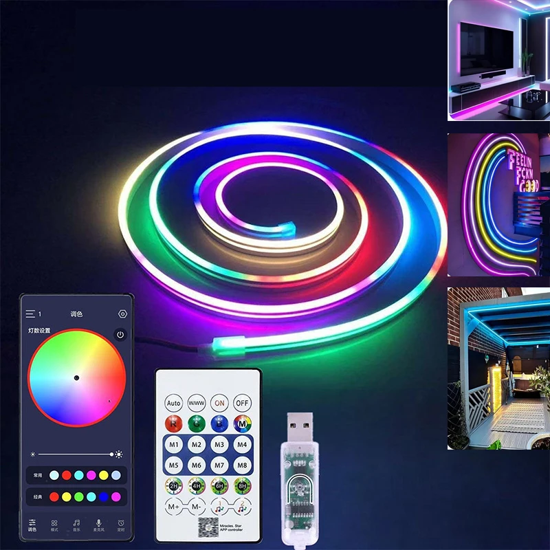 

Неоновая светодиодная лента 10 м, 5 В, USB, RGB, с синхронизацией музыки, пультом ДУ, водонепроницаемая, для декора спальни