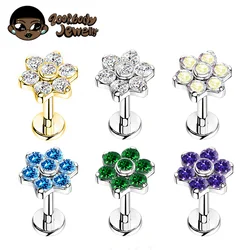 ASTM F136 Titanium Flower Piercing 16G 18G Internal Thread Labret Tragus Helix Conch Piercing Lip Nose Body Piercing Jewelry
