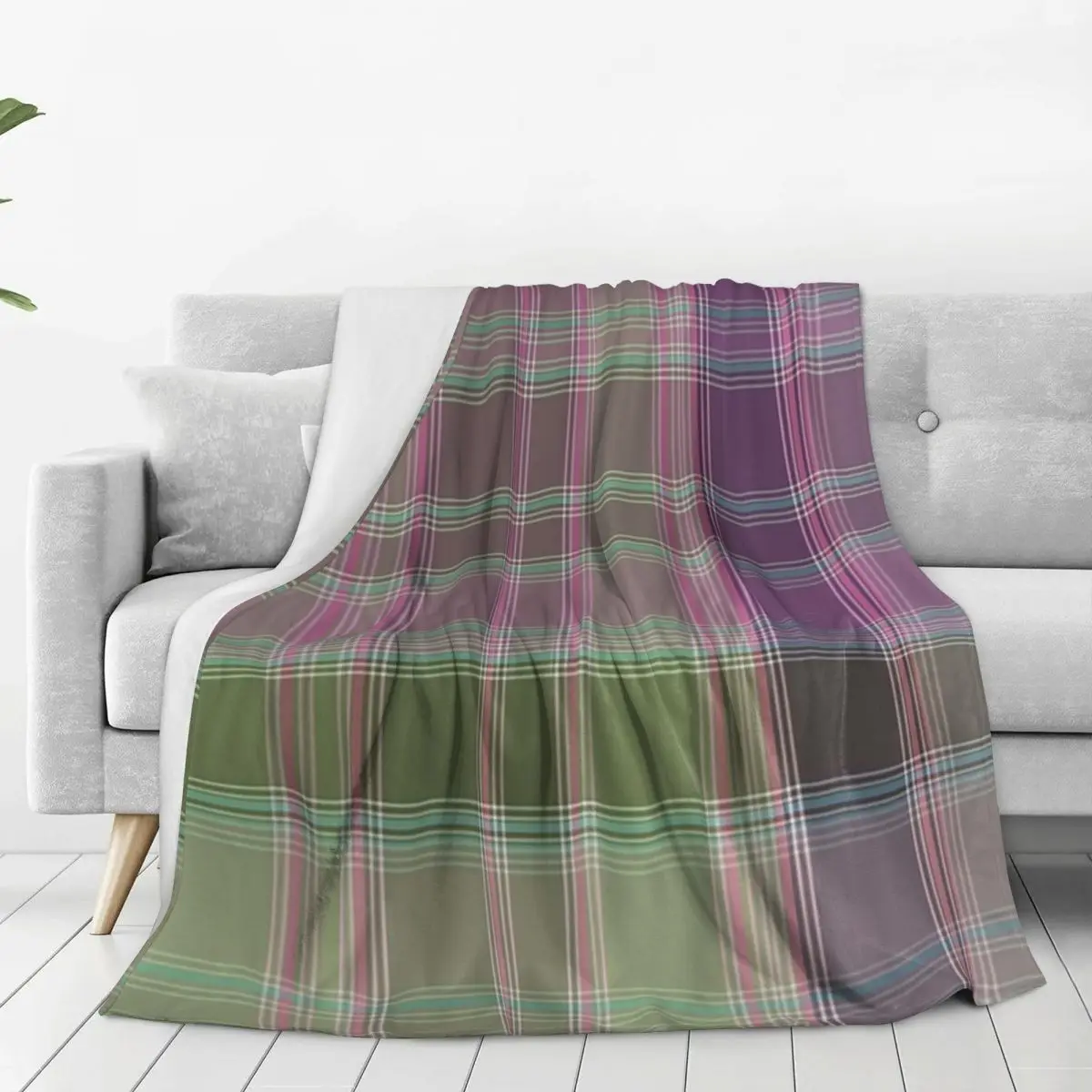 Green And Lilac Tartan Plaid Blankets Flannel Multi-function Sofa Throw Blankets For Couch Bedding Travel Throws Bedspread Quilt