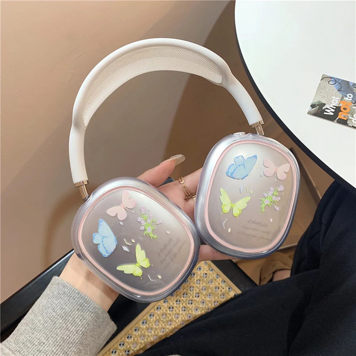 جراب فراشة جميل لطيف لسماعات AirPods Max ، جلد شفاف من البولي يورثين الحراري الناعم ، مضاد للخدش ، غطاء واقي للغاية ، سماعات رأس