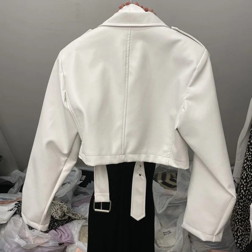 Chaqueta de cuero con cuello vuelto para Mujer, abrigo corto de PU con cremallera, Ropa de calle Harajuku Y2k, moda coreana, 2024