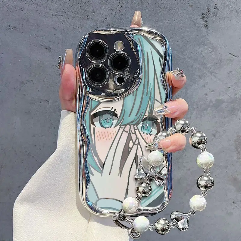 Anime Hatsunes Mikus Phone Case for IPhone 16 15 14 13 12 11 Pro Max X XR XSMAX 8 7 Plus with Silver Chain