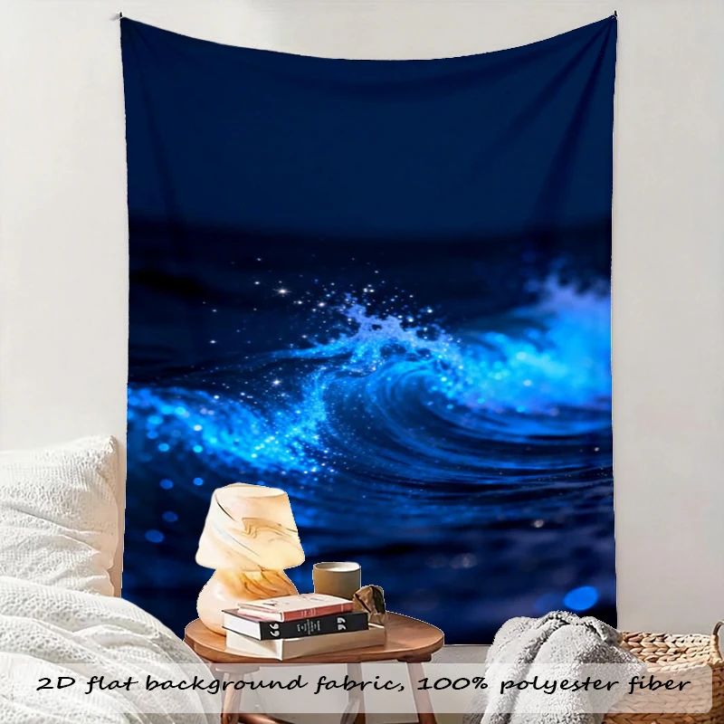 1PC Blue Glowing Wave Art Print Backdrop Banner, Bedroom Living Room Photo Background, Polyester, Home Decor, Wall Art