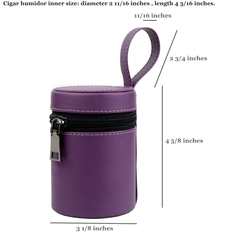 

Purple Mini Humidor Leather Cigar Case Wood Lined Tobacco Tube Short Puro Box Leather Holder with Humidifier Smoking Accessory