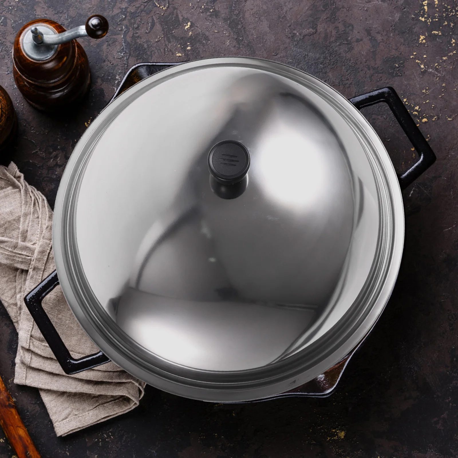 

Крышка кастрюли из нержавеющей стали, 38 см, утолщенная, защита от ожогов, брызг, крышка для сковороды, термостойкая универсальная крышка для кастрюли, кухонный инструмент