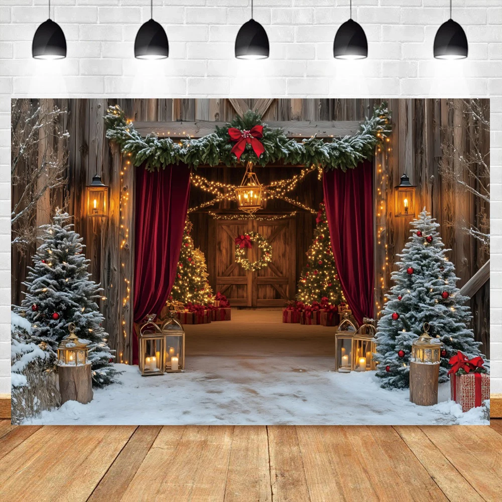 Christmas Backdrop Window Fireplace Xmas Tree Gift Winter Snow Sock Baby Portrait Photography Background Decor For Photo Studio