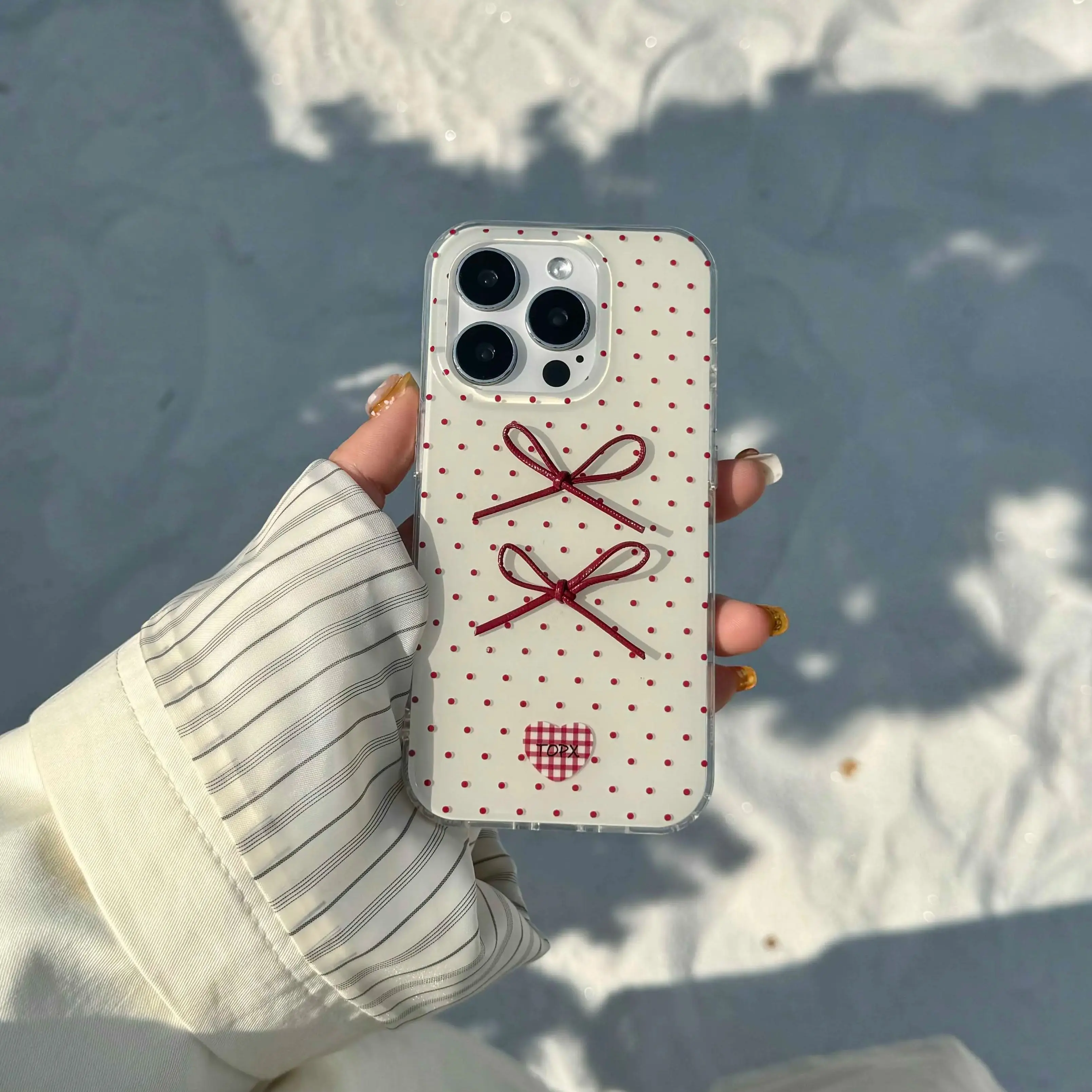 3D Leather Bowknot Ins Points Red Shell For Iphone 16Pro 12 16 13 14ProMax 14 15 Pro Max 15ProMax 13Pro 2Pro Winter Phone Case