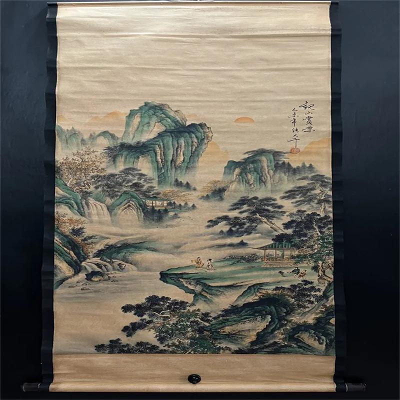 

China old Celebrity paintings- Zhang Daqian's Watercolor landscape painting Scroll Mountain View and Scenery Map
