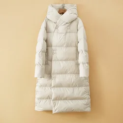 Down Jacket Women Long Hooded Parkas Coat Oversized Lightweight Warm 90% White Duck Down Coats Winter Overcoat 2024 New Fashion