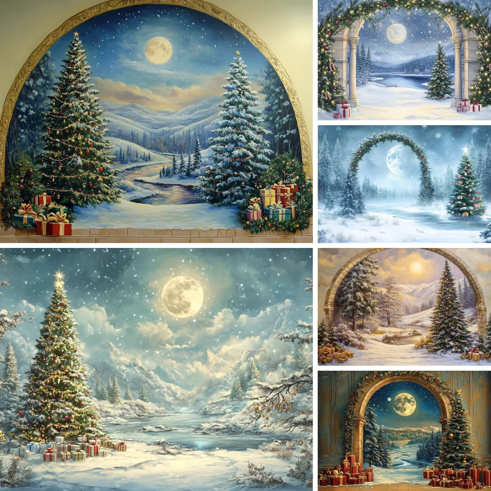 

Xmas Snowy Mountain Valley Backdrops Kids Adult Photography Christmas Santa Forest Family Photocall Snowflake Backgrounds