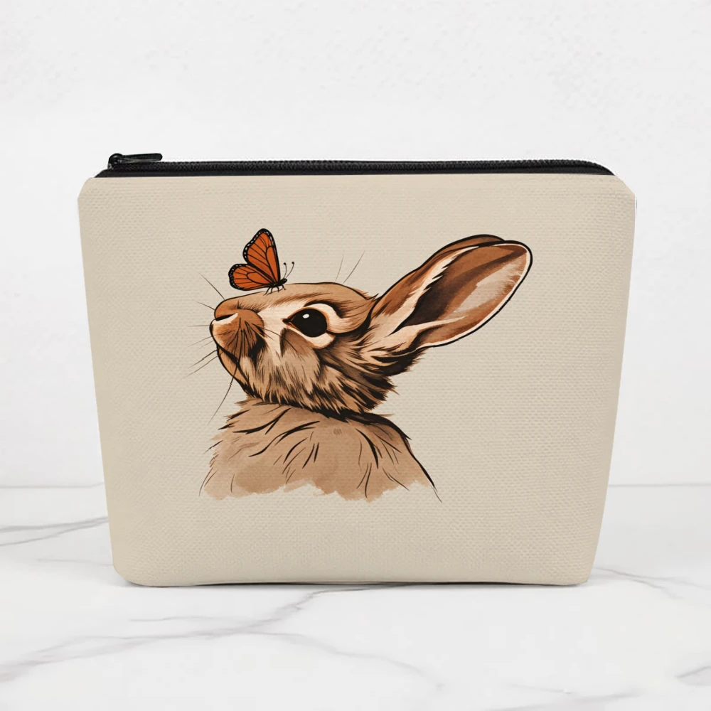 Rabbit With Butterfly On Nose Makeup Bags for Girls Cosmetic Pouch Toiletry Bag Pencil Case Travel Storage