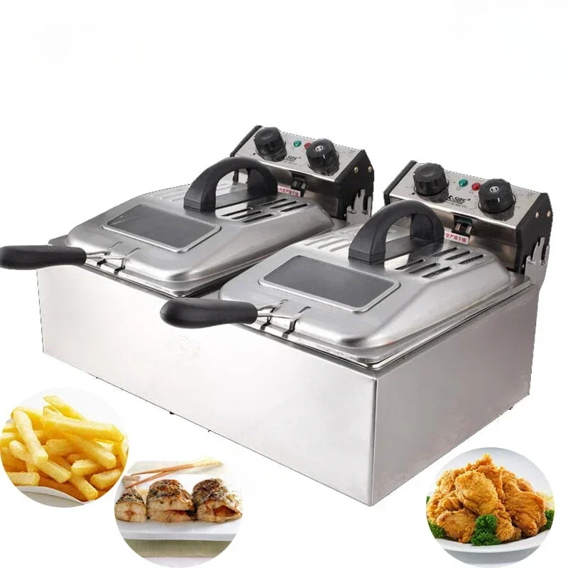 Friggitrice elettrica doppia commerciale Friggitrice con temporizzazione di grande capacità Macchina per friggere a doppio cilindro