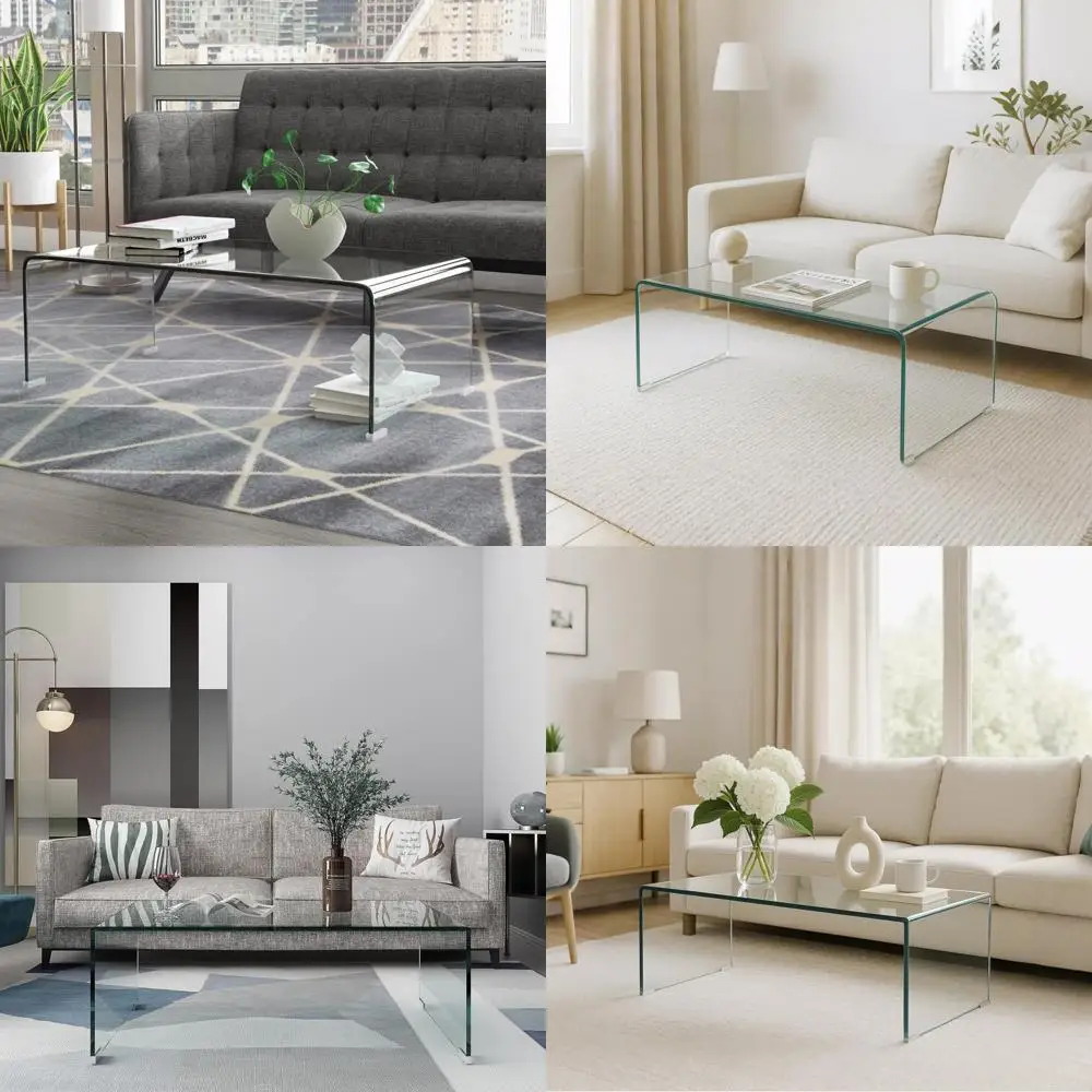 Tempered Glass Coffee Table - Clear Living Room Center Table, 0.47 inch Thick, Transparent Modern Design