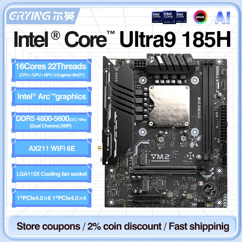 ERYING M-ATX Ultra9 Ultra7 Ultra5 PCマザーボード CPUコンボ 185H