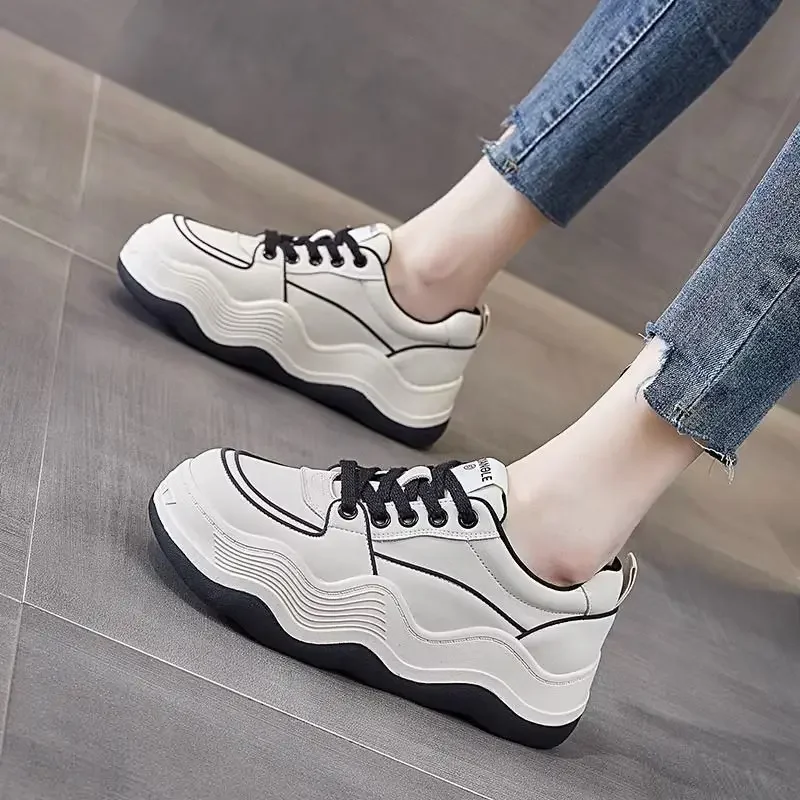 Black White Dad Shoes Spring Winter Heightening Little White Shoes Women's Versatile Thick-soled Explosive Muffin Board Shoes