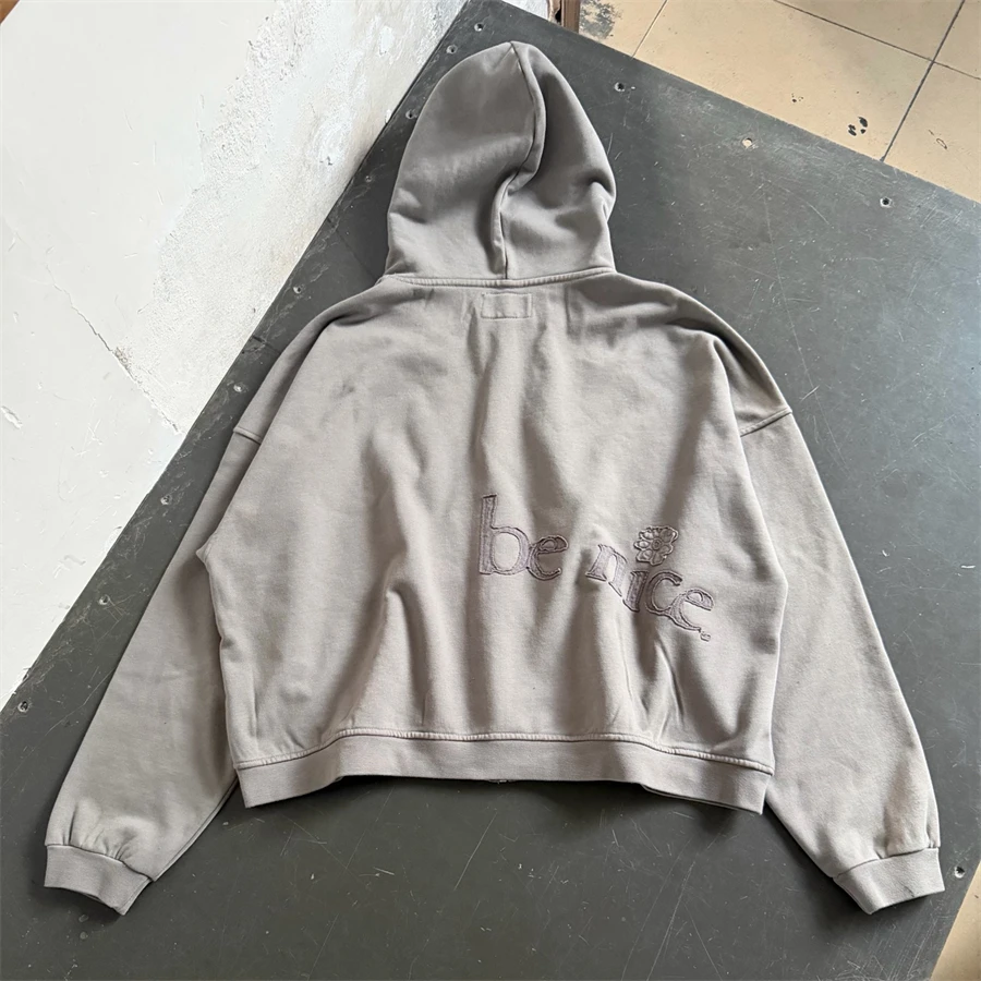 Winter Vintage ERL American Embroidered Zipper Hoodie Street Simple and Versatile Casual Loose Oversize Pure Cotton Sports Men