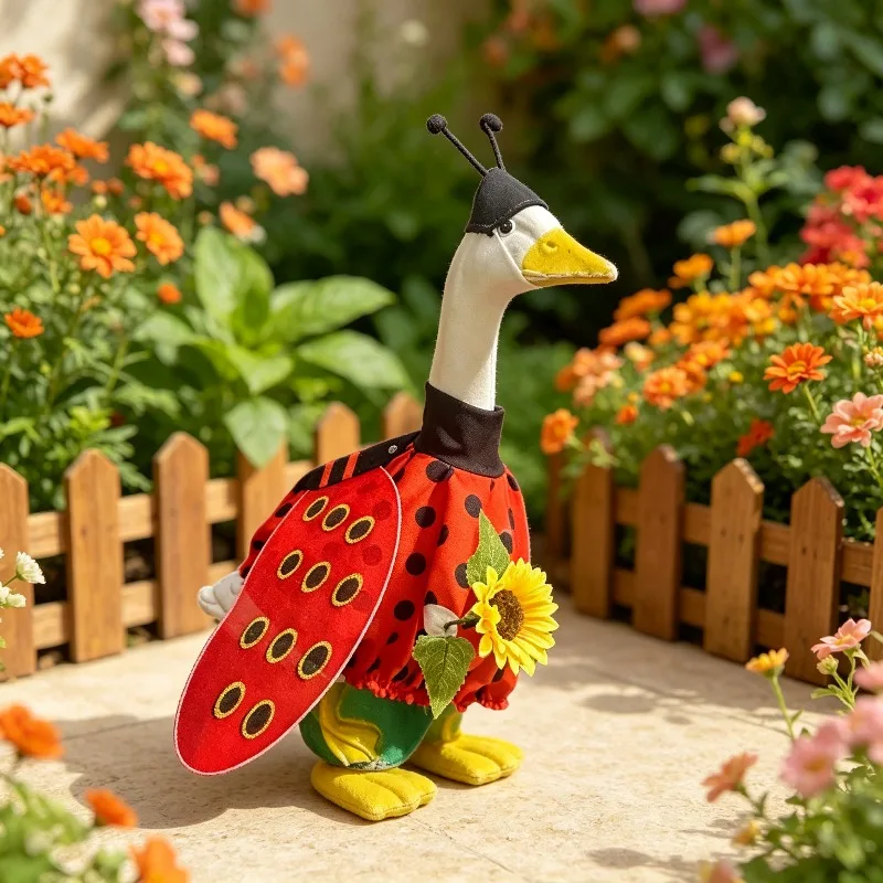 No Goose 2026 Goose Worm Costume 2-in-1 Bee and Ladybug Costume for 23 Inch White Statue Spring Garden Party