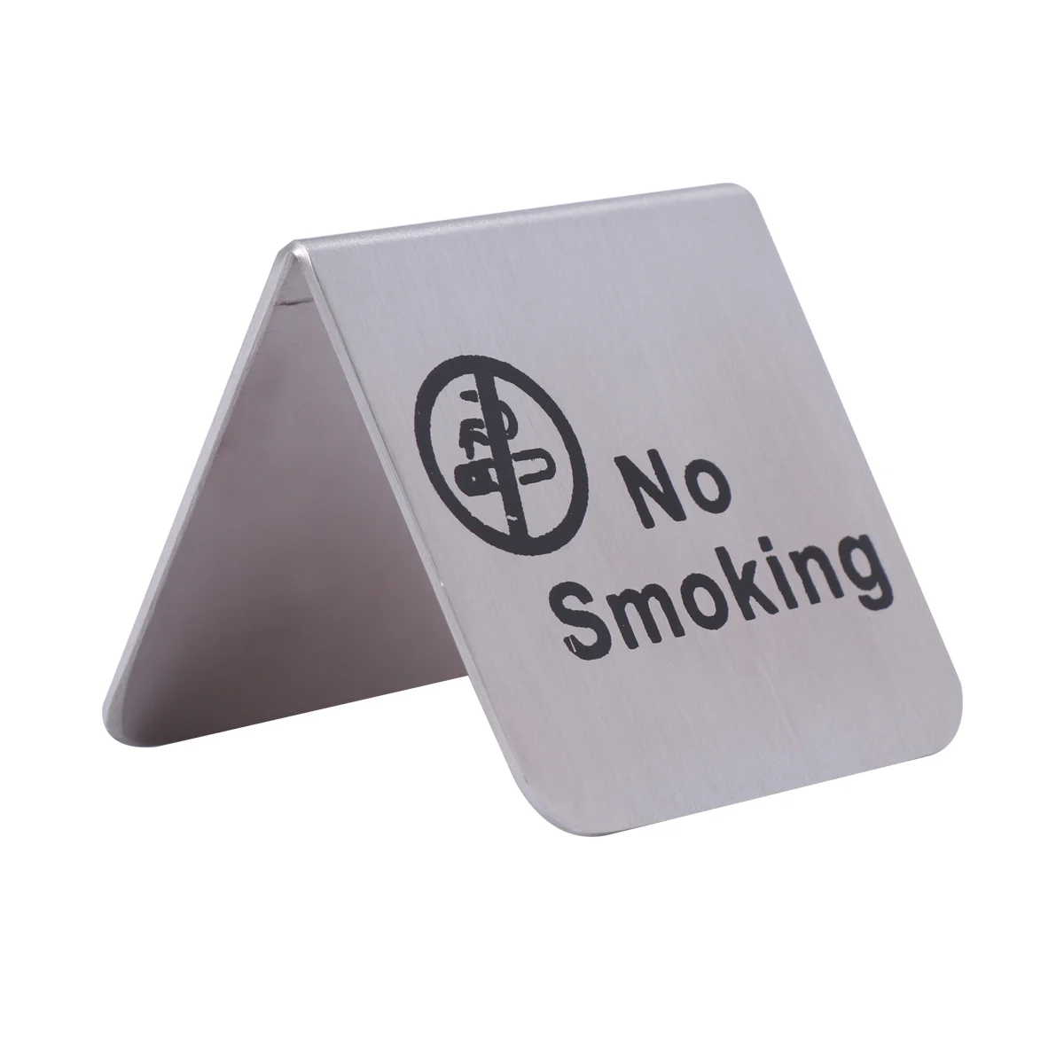 Stainless Steel No Smoking Table Tent Sign Double Side Free Standing No Smoking Sign for Office Hotel (English/Black Circle)