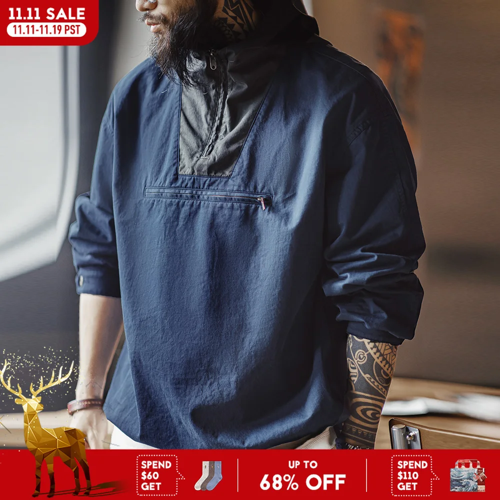 

Maden новая винтажная куртка с капюшоном и цветными блоками, мужская весенняя свободная куртка, темно-синее палубное пальто, повседневный уличный пуловер для уличной одежды