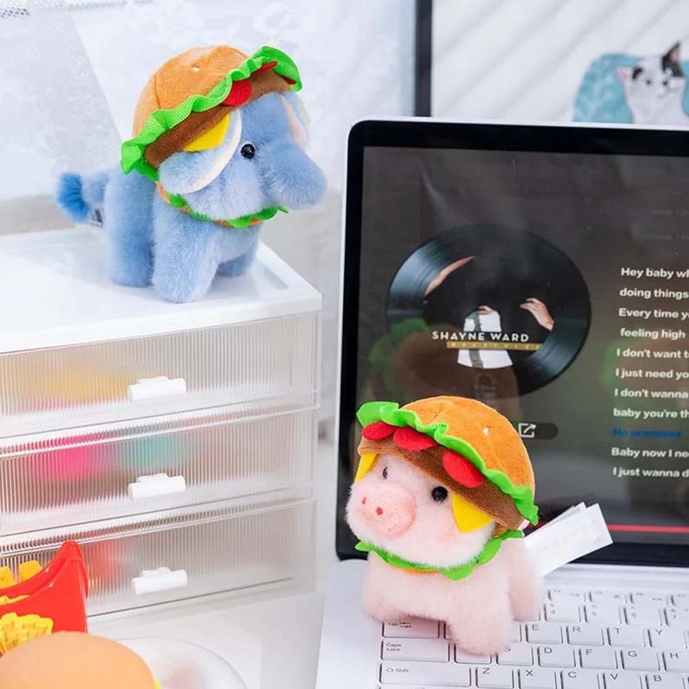 Ultra-Soft PP Cotton Burger Animal Plushie Exquisite Embroidery Short Fabric Kawaii Foodie Key Chain Eco-Friendly Dyeing