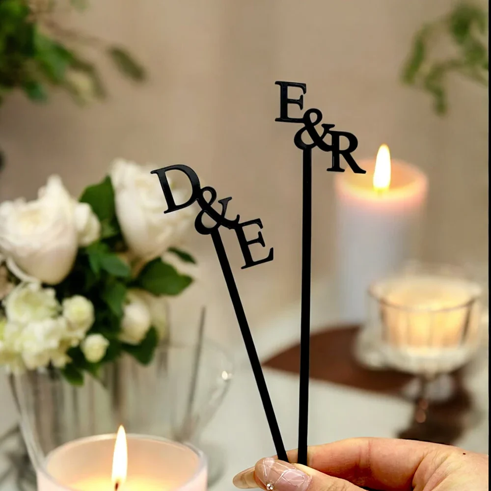 10/30/50Pcs Personalized Wedding Drink Stirrers Cocktail Topper Drink Agitators Drink Tags Baby Shower Drink Label Charms