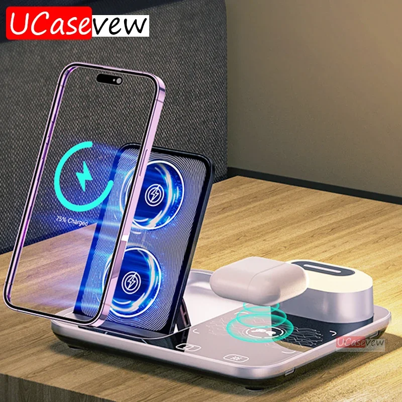 

3 in 1 Foldable RGB Light Fast Wireless Charger Stand For iPhone 15 14 13 12 Apple Watch Airpods Pro iWatch 8 7 Charging Station