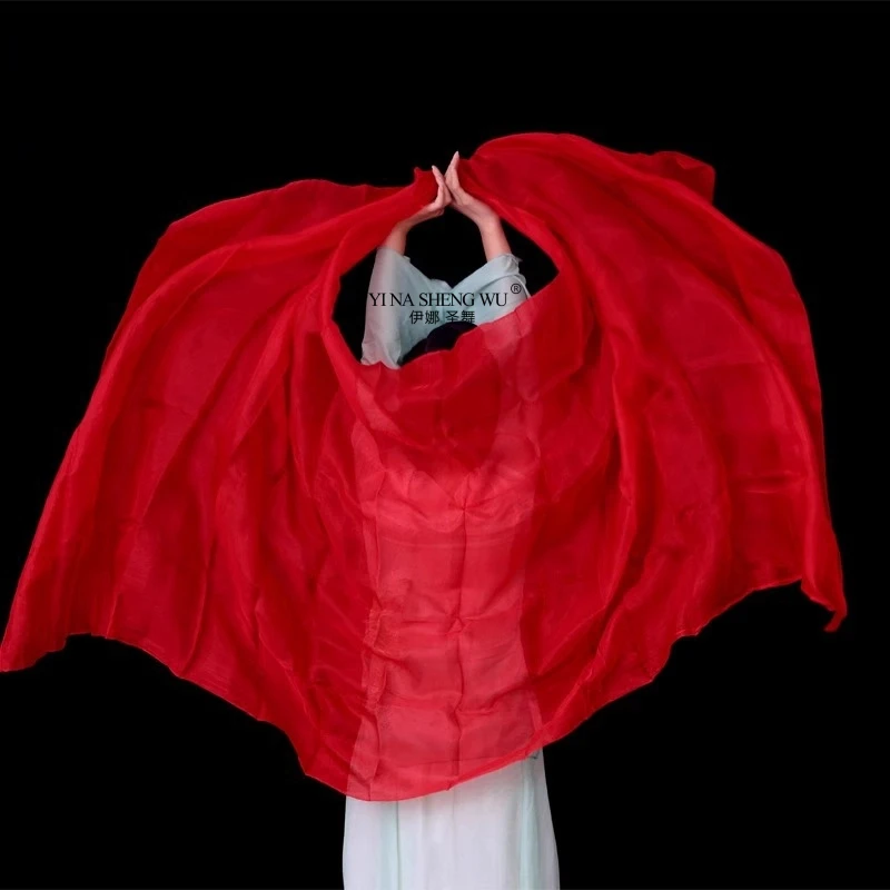 250x114 cm Buikdans Sluier Effen Zijden Sjaal Vrouwen Rood Oranje Geel Kleur voor Klassieke Dansvoorstelling Sjaal lichte Textuur