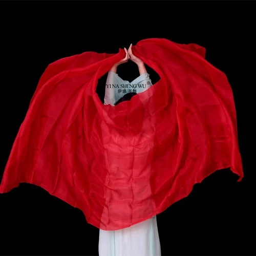 Imagen 2 del producto Velo de danza del vientre de 250x114cm, chal de seda Lisa para mujer, Color rojo, naranja, amarillo, bufanda para actuación de danza clásica, textura ligera
