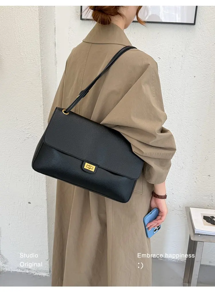 Bolso tipo cubo para mujer, diseño vertical de un solo asa, tapa abatible ancha, diseño sencillo y elegante, adecuado para adultos de 20 a 60 años.