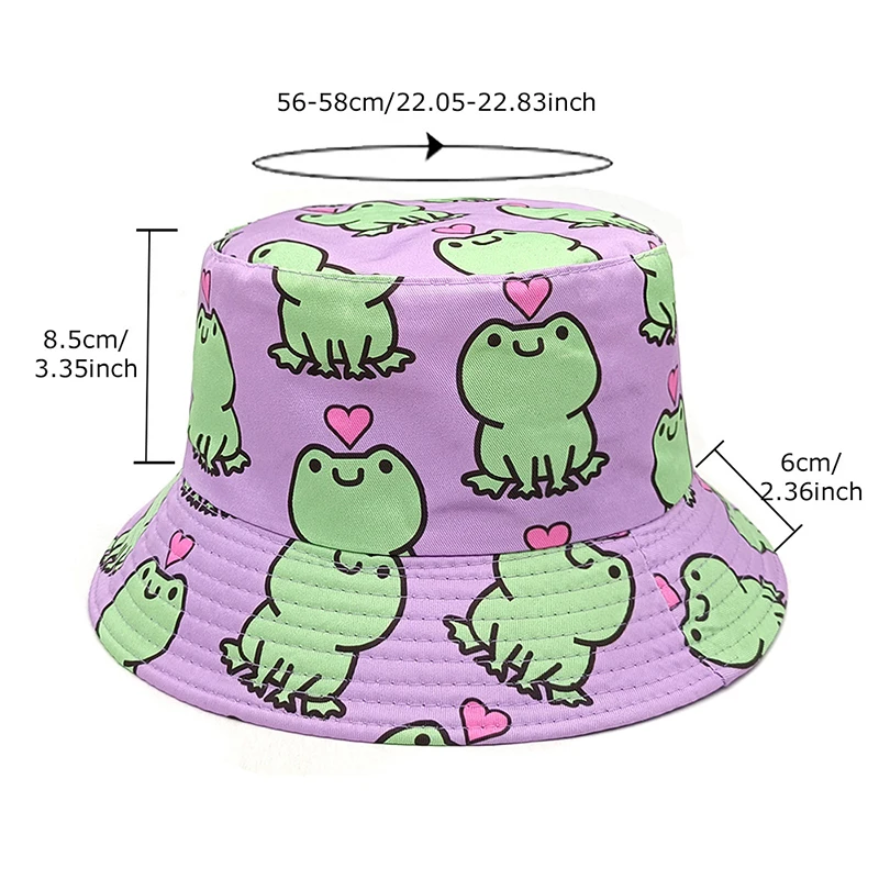 Bocca Cartoon Frog Printing Bucket Hat For Men Women Unisex Fisherman Hat Double Sides Panama Cap Cute Pattern Summer New Style