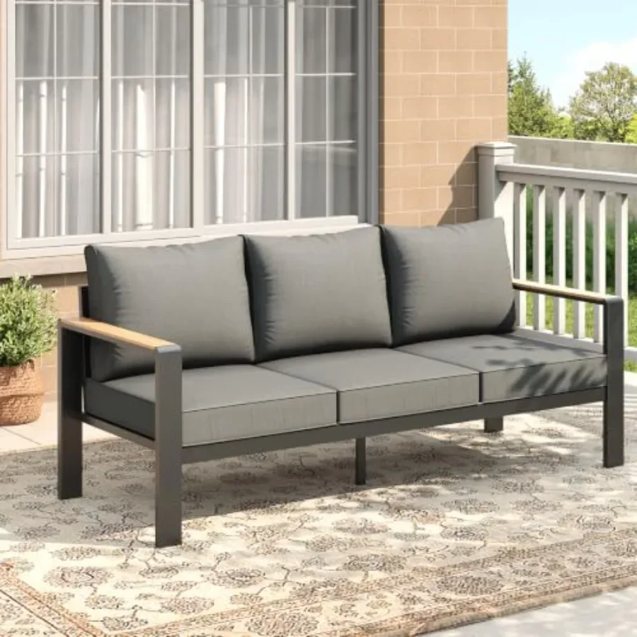 Aluminum Patio Furniture 3-Seat Patio Sofa for Outdoor Use, Lightweight Aluminum Frame, Matte Black Finish, Rust-resistant And