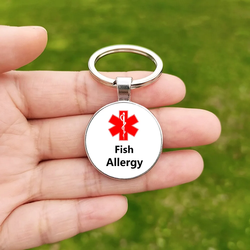 Milk,Egg,Seafood Fish Dairy Wheat All Nuts Allergy Keychain Medical Alert Symbol Glass Cabochon Pendant Key Ring