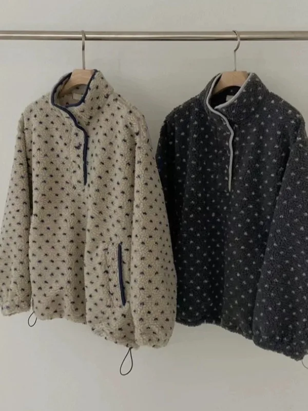 هودي نسائي فضفاض بأكمام طويلة من الصوف المنقط، ملابس خارجية مريحة بتصميم فضفاض، إصدار جديد لخريف وشتاء