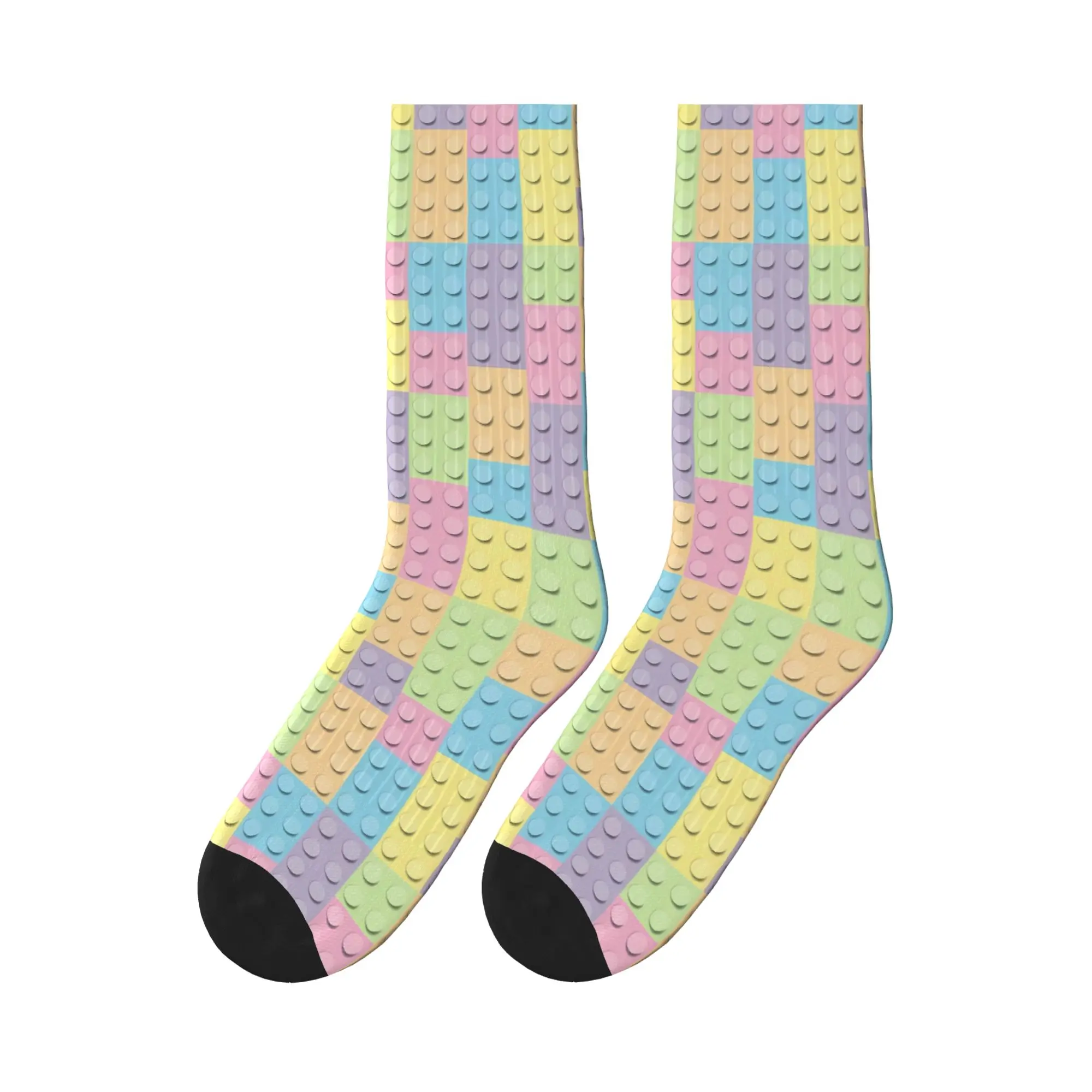 Men Socks Soft Pastel Building Blocks Pattern  Stockings Anti Slip Quality Socks Autumn Fashion Design Climbing Socks