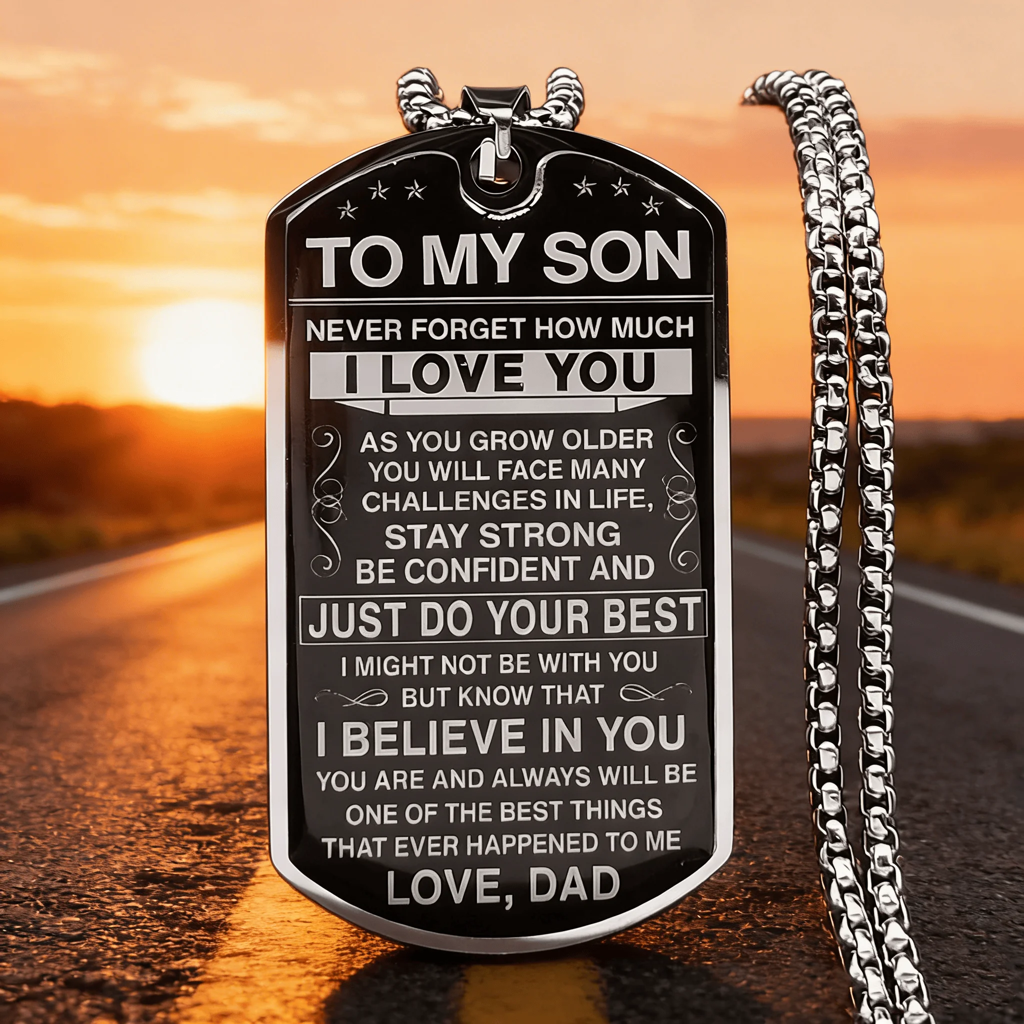 To My Son I Love You Pendant Necklace Stainless Steel Dog Tag Letters Chain Necklaces Gift Jewelry Love Dad Inspiration Kids