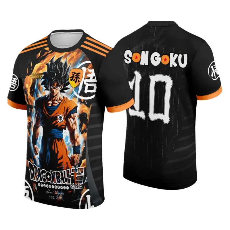 

Футбольная майка Bandai Super Saiyan Son Goku No 10, аниме периферийные футболки Dragon Ball Z с 3D принтом, летние быстросохнущие удобные большие футболки