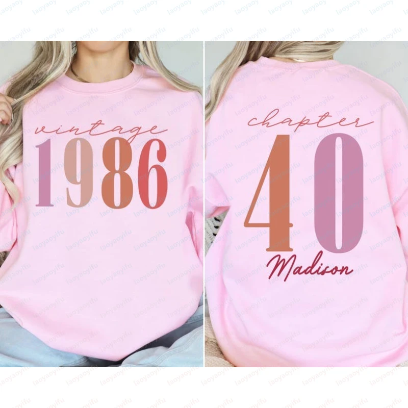 Custom Name 40th Birthday Sweatshirt Chapter 40 Sweater Personalized Birthday Hoodie Vintage 1986 Shirt Birthday Gift for Adults