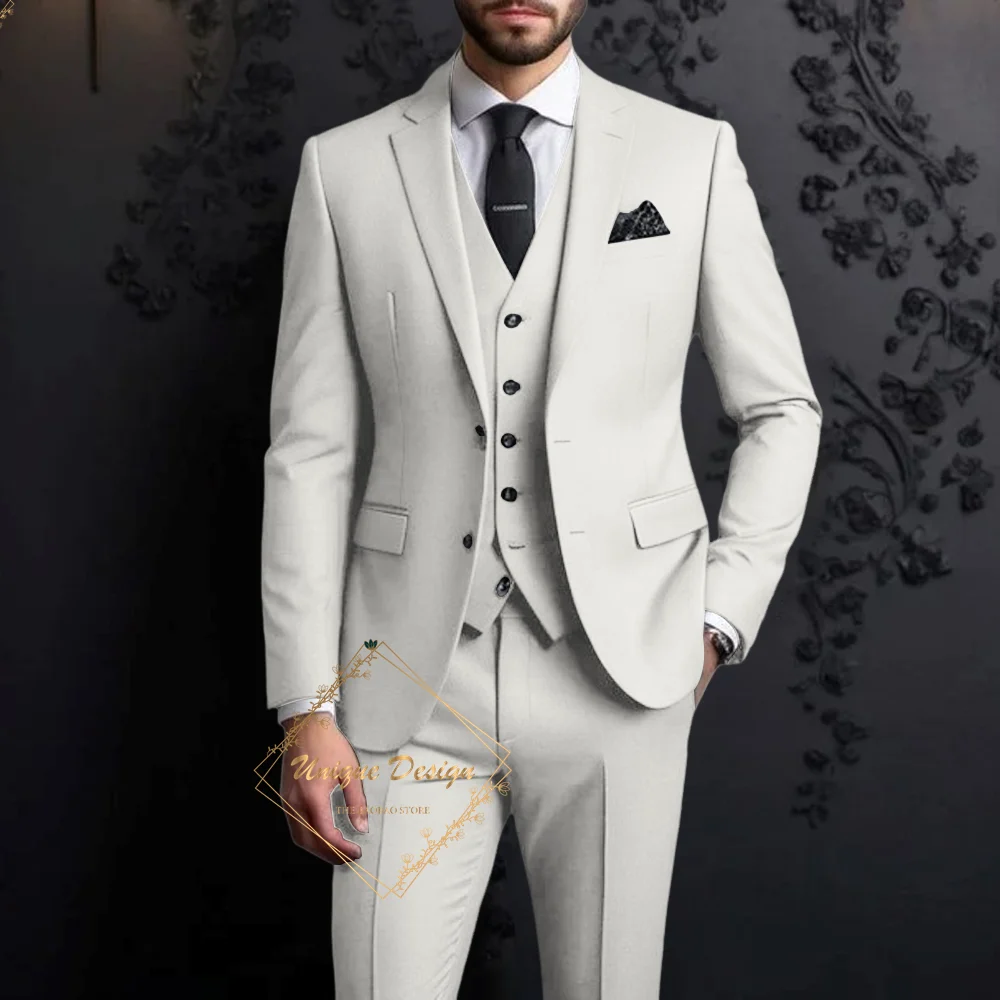 Premium Violet Suit For Men 3-piece jacket vest pants Slim Fit Set for Groomsmen Wedding Summer Dinner Party Tailored Tuxedo