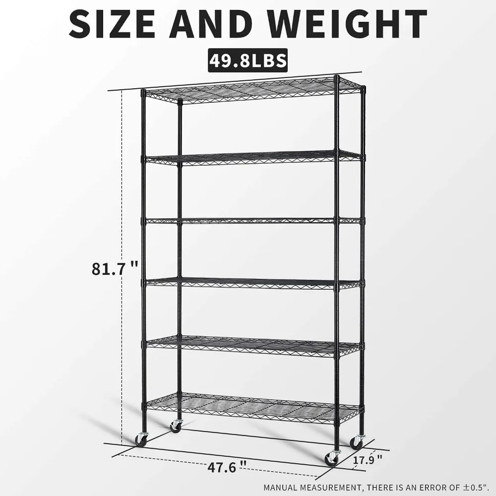 6-Tier Storage Shelves NSF Certified Wire Shelving Unit on Wheels Heavy Duty Metal Shelves Adjustable Steel Shelving 2100Lbs Cap