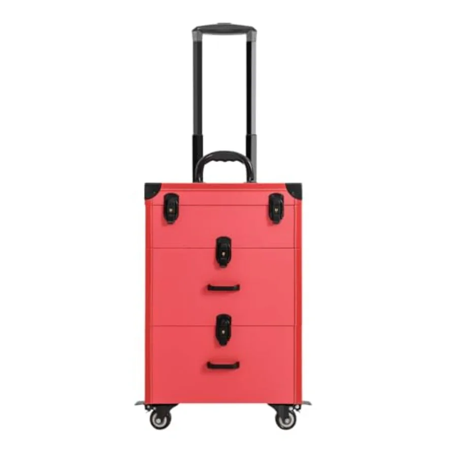 Rolling Makeup Trolley Case with Drawer Cosmetic Travel Organizer for Nail Polish and Jewelry Durable Plastic in Pink Compact D