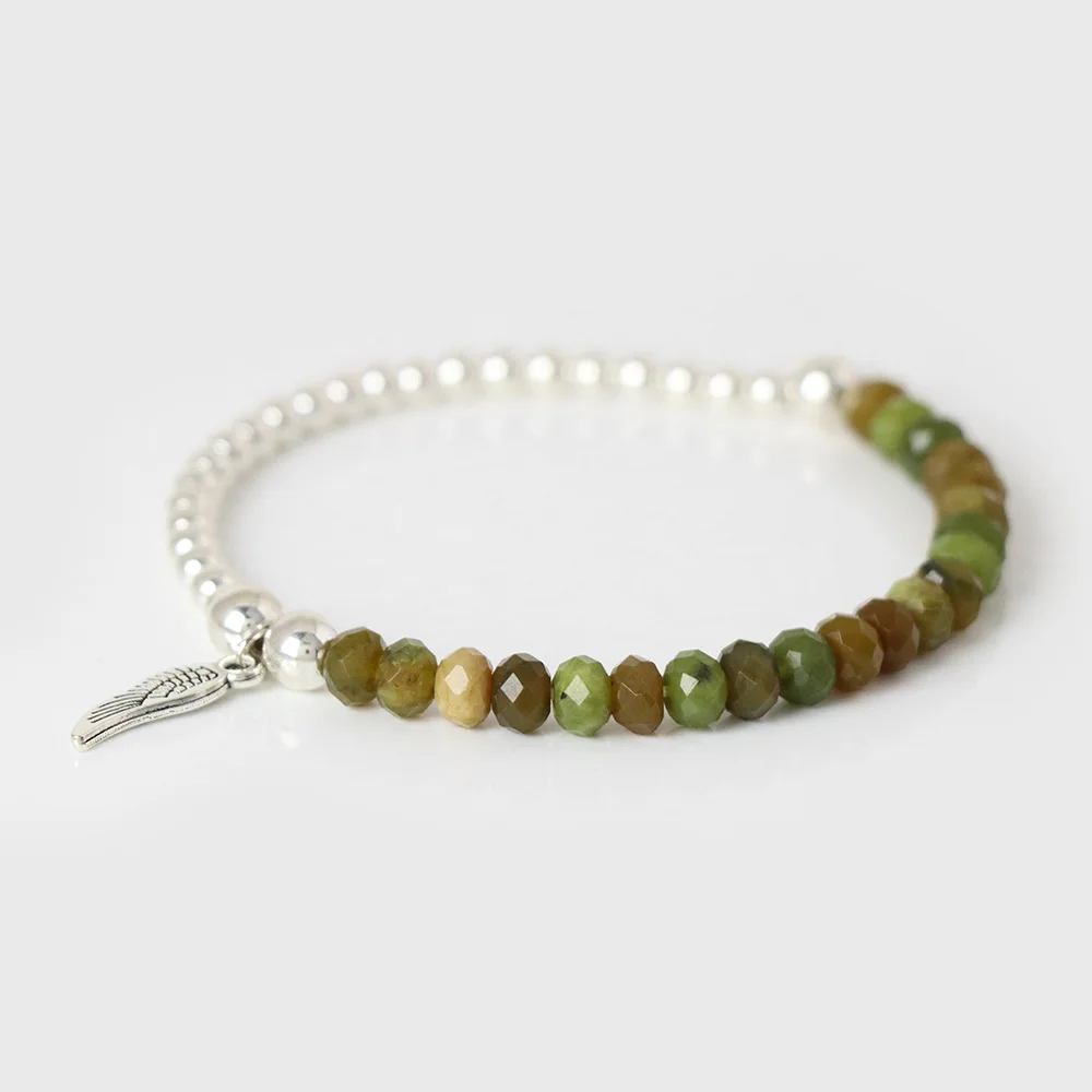 Angel Wings Bracelets For Women Men Faceted Natural Stone Tiger Eye Labradorite Bangles Half Silver Color Beads Bracelet Jewelry
