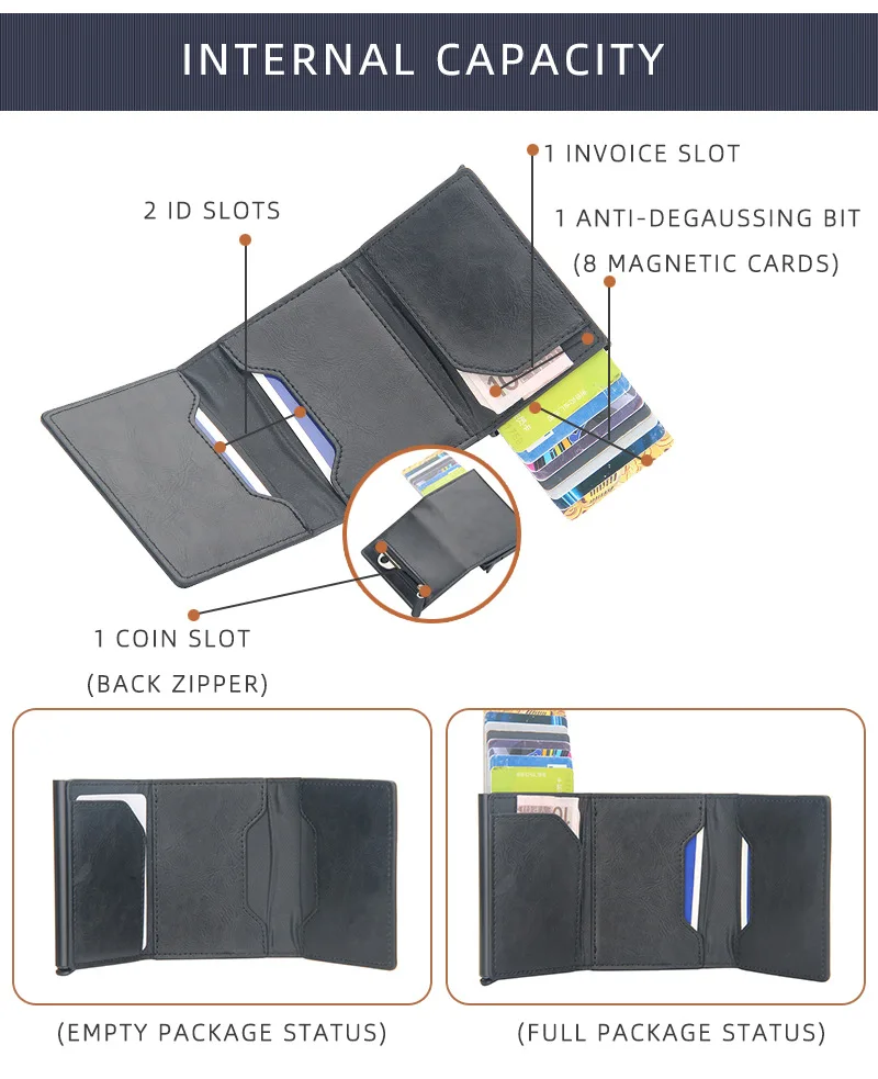 Pop Up Credit Card Holder Wallets Men Slim Rfid Blocking CardHolder Card Money Bag Coin Pocket PU Leather Short Wallets for Men