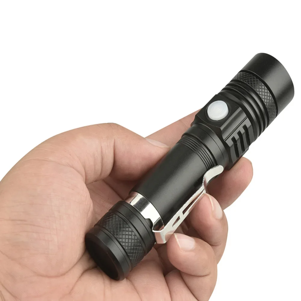 Telescopic Zoom USB Charging T6 Strong Light Flashlight LED Outdoor Lighting Portable Pen Clip Mini Flash Light Outdoor Tools