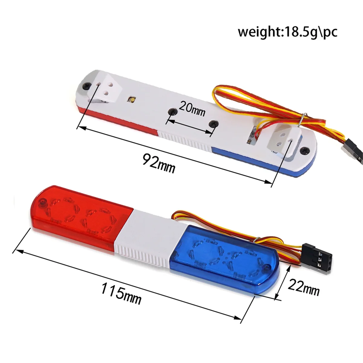 YKH_Flash Lampa alarmowa dla 1/10 RC D12 HSP, Traxs Axial Car, 145mm, czerwony i niebieski