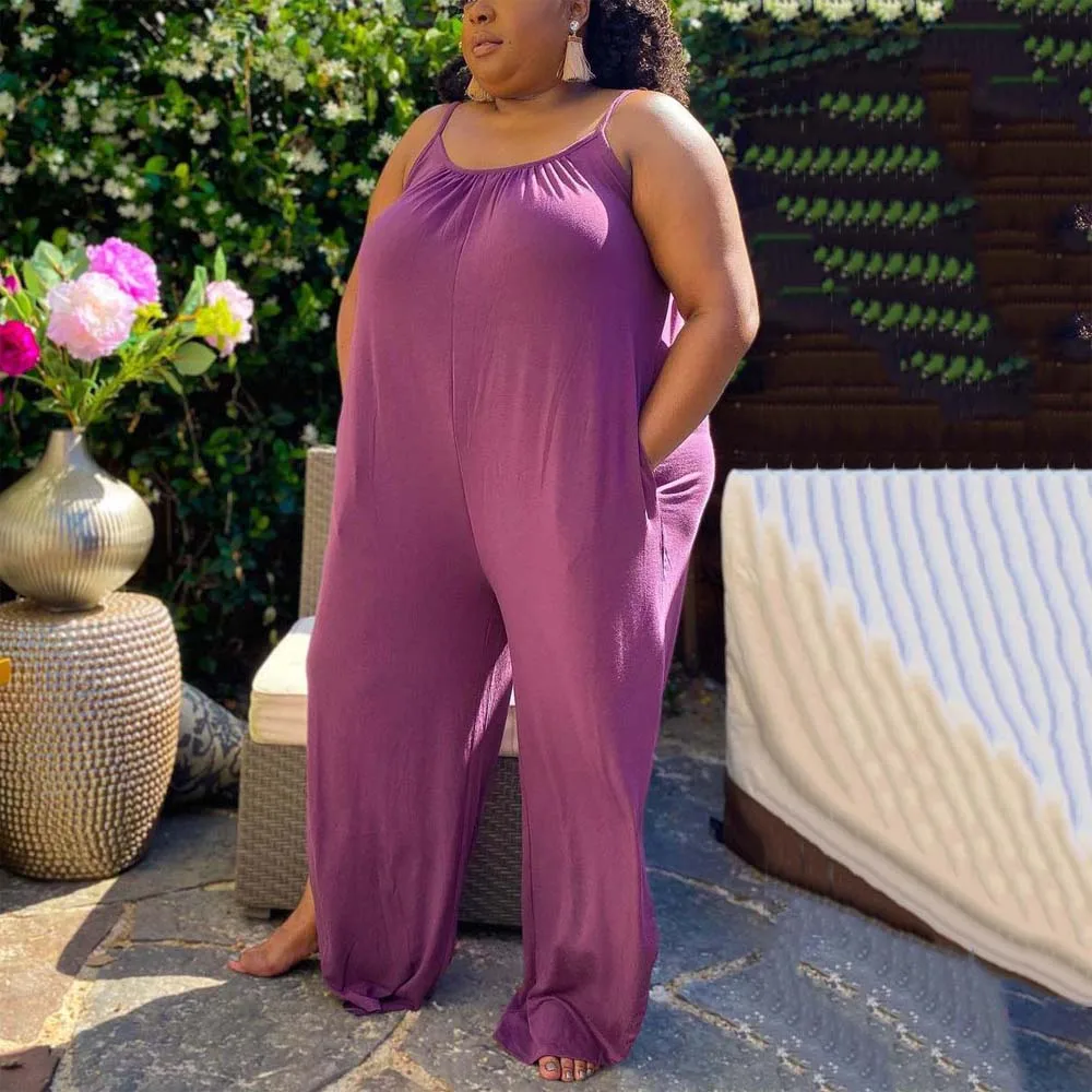 

4XL 5XL Oversized Summer Jumpsuits & Rompers for Women Spaghetti Strap Square Neck Backless Fashion Causal Solid Overalls Cloth