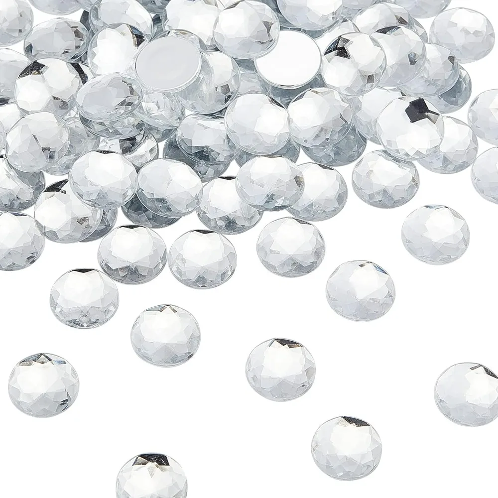 Rhinestones 110 Pcs Round Acrylic 20mm with Silver Flat Back Clear Crystals for Craft Beads Costume Making Cosplay Jewels