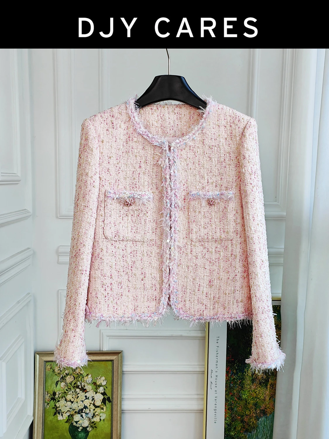 

New High end temperament checkered exquisite butterfly jacket mid length top big size