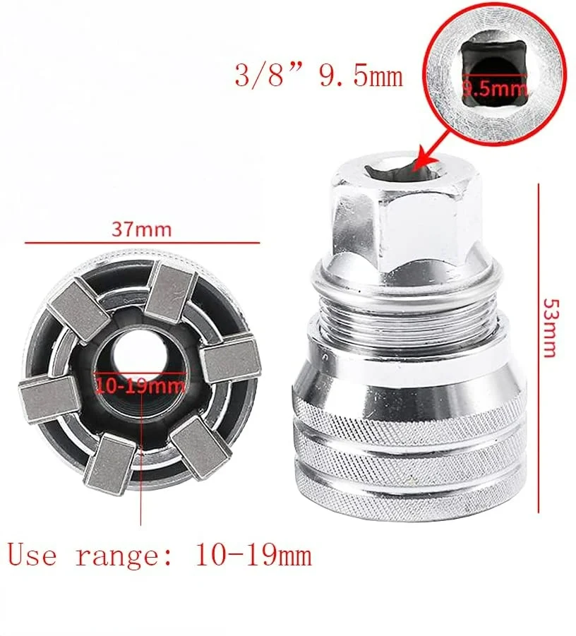 1pc Universal 10-19mm Adjustable Socket Wrench 3/8inch Adjustable Driver Torque Ratchet Socket Adapter Wrench Socket Repair Tool