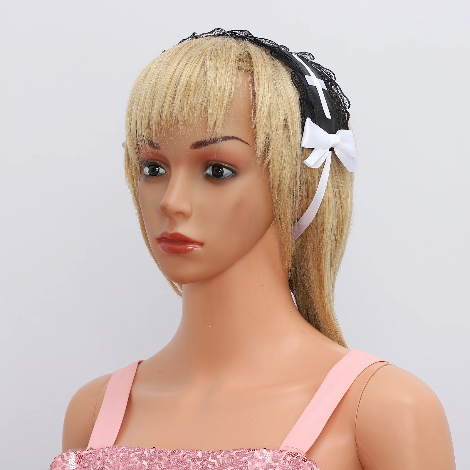 Gothic Lolita empregada Headband, Ruffled Guarnição do laço, Bowknot Cruz, Headwear, Fascinator, Anime Cosplay Acessório