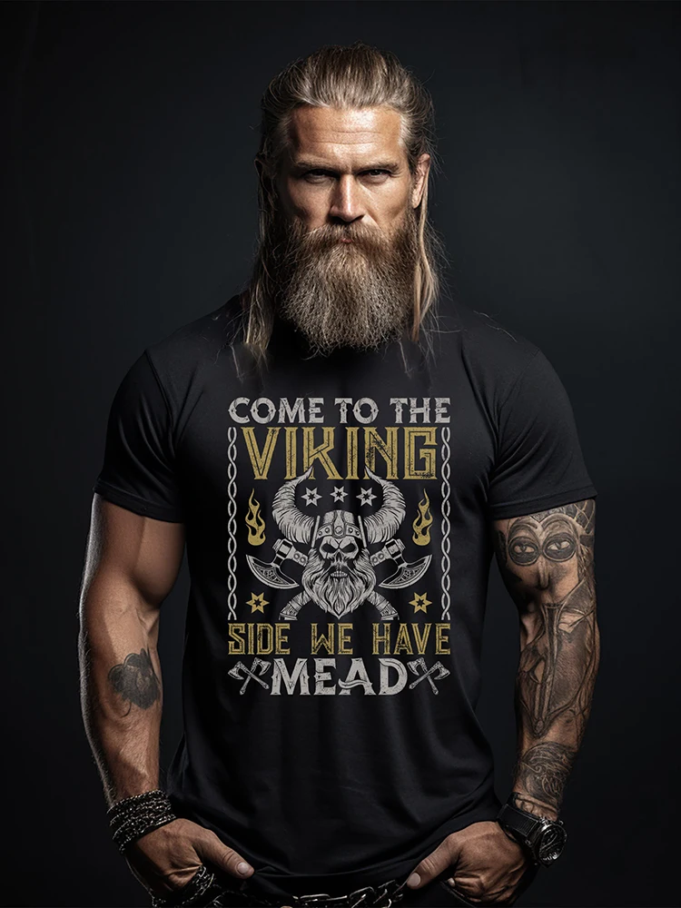 Summer Everyday Casual Men\'s T-shirt Fashionable Street Men\'s T-shirt Outdoor Sports Comfort Men\'s Short Sleeve Top Viking Print